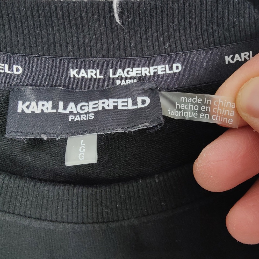 Karl Lagerfeld Paris Striped Crewneck Sweatshirt Logo Star Womens Large Nautical - Picture 6 of 16